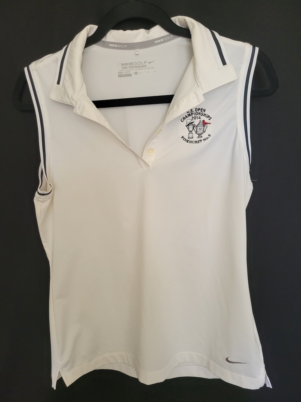 Nike White Sleeveless Golf Polo with Navy Trim
